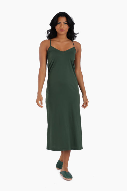 Long cotton jersey dress with adjustable straps